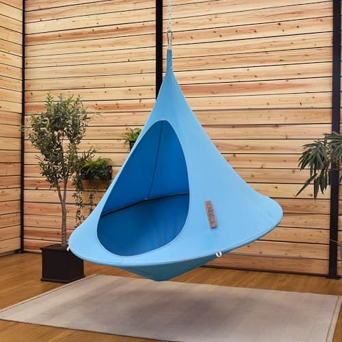 Single Cacoon Hanging Chair – Cozy Indoor/Outdoor Hammock with Polyester Canvas, 440 lb Capacity, Includes 18ft Rope & Carabiner (Turquoise)