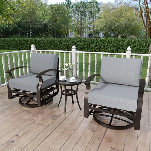 Kurapika 3 Pieces Patio Furniture Set, Outdoor Aluminum Rocking Chair, Patio Bistro Set Swivel Gliders Rocker with Tempered Glass Side Table (Grey)