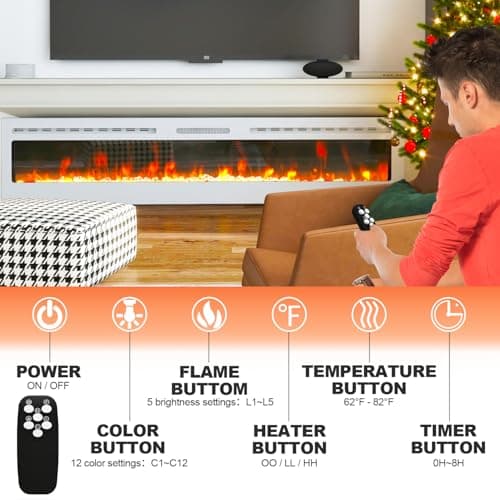 80" Electric Fireplace Wall Mounted & Recessed with Remote, 750w/1500w Ultra-Thin Wall Fireplace Inserts, Electric Fire Place W/8H Timer, Adjustable Flame Colors and Brightness Silent