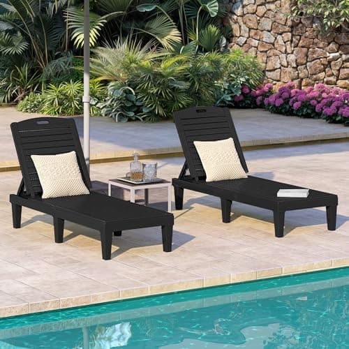 DWVO Outdoor Chaise Lounge, Pool Lounge Chair Set of 4 w/ 5-Level Backrest, Waterproof & Easy Assembly Patio Lounge Chair for Garden, Pool, and Beach (Black)