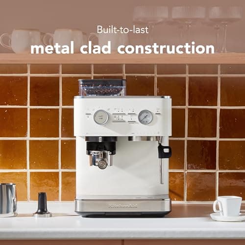 KitchenAid Semi Automatic Espresso Machine with Burr Grinder, KES6551, Porcelain White