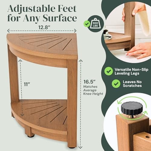 Waterproof Corner Shower Stool - Brown Waterproof Shower Bench for Shaving Legs & to Sit On - Easily Assembled Corner Bench & Shelf - Restroom Organizer - Bathroom Stool