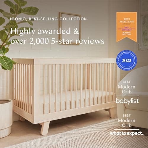 Babyletto Hudson 3-in-1 Convertible Baby Crib - GREENGUARD Gold Certified - Convertible Crib to Toddler Bed and Daybed - Baby Bed with 4 Adjustable Heights - Wooden Crib - Washed Natural