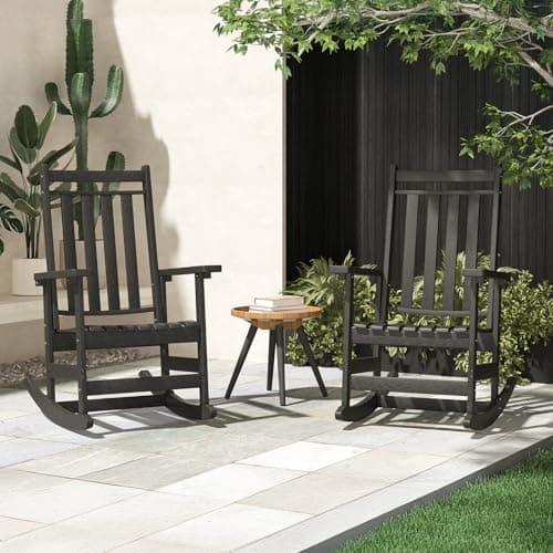 Oversized Outdoor Rocking Chairs Set of 2,All Weather Rocker Chair with More Comfortable Seat Panel for Porch Patio Outside(Black)