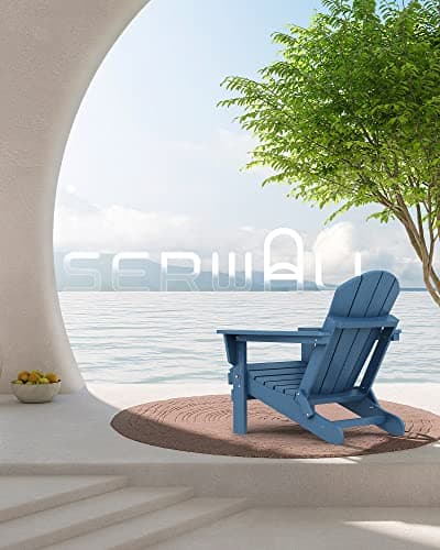 SERWALL Foldable Adirondack Chair Set of 4 for Patio Garden Outdoors Fire Pit-Ocean Blue