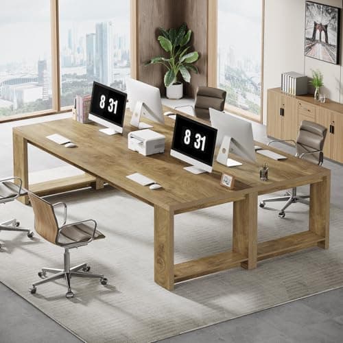 Tribesigns Two Person Desk, 86.6 Inches Extra Long Desk, Double Computer Writing Table, Wood Large Desks Workstation for Home Office, Natural Oak