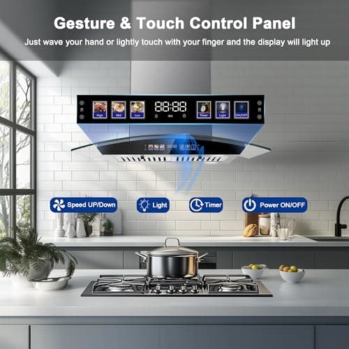 Island Range Hood 30 Inch 700 CFM Ceiling Mount Kitchen Vent Hood Tempered Glass with Color Gesture Sensing & Touch Control, 3 Speed Fan, 4 LED Lights, Permanent Filters