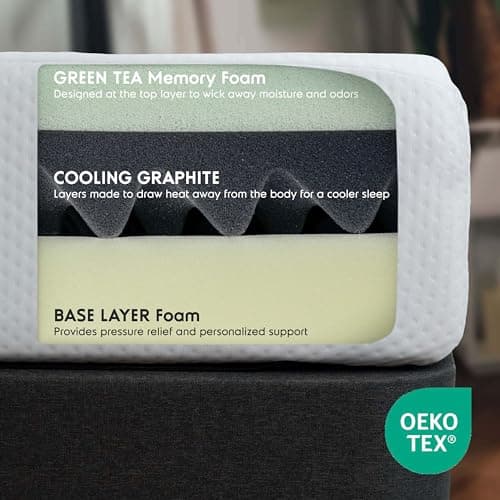 Nestl Green Tea Twin Mattress 8 Inch - Cooling Graphite Memory Foam Twin Mattress for Kids, Fiberglass Free Pressure Relief Supportive Bed in A Box, CertiPur-US Certified