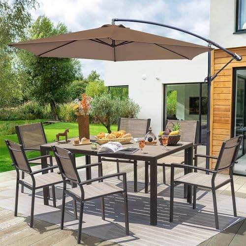 Homall Patio Dining Set 7 Pieces Outdoor Furniture with Large Table and 6 Textilene Chairs for Porch, Poolside, Yard and Garden, Brown