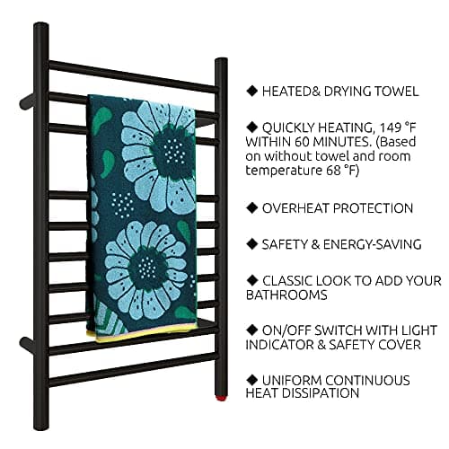 HEATGENE Towel Warmer, Compact Electric Towel Warmer for Small Bathroom, Wall-Mounted Electric Towel Racks, Plug-in/Hardwired Electric Towel Rails - Matte Black