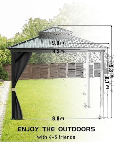 10 ft x10 ft Hardtop Gazebo for All Weather, with Double Metal Roof, Aluminum Alloy Frame, Net, and Curtain, Heavy Duty Building for Patio, Deck, Backyard, Lawn, and Garden, Gray