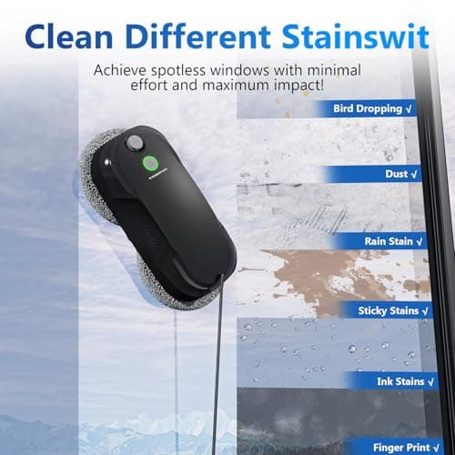 Tosima W5 Window Cleaning Robot, Dual Direction Auto-Spray Smart Window Cleaner with Triple Safety System, Smart Navigation, Remote Control, for All Smooth Surfaces, with 8 Rags, Black
