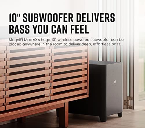 Polk Audio MagniFi Max AX 5.1.2 Channel Sound Bar with 10" Wireless Subwoofer, Dolby Atmos and DTS:X Certified, Polk's Patented VoiceAdjust & SDA Technologies, Easy Setup, Black