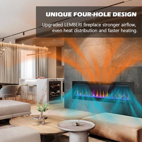 LEMBERI 72 inch Electric Fireplace Recessed and Wall Mounted,750/1500W Fireplace Heater and Linear Fireplace with Touch Screen Control Panel, Timer,Remote Control,Adjustable Flame Color and Speed