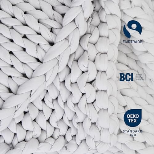 Bearaby Cotton Hand-Knit Weighted Blankets for Adults - Chunky Knit Blanket - Sustainable, Breathable, Organic, Cooling Weighted Blanket - Machine Washable (Moonstone Grey, 10 lbs, 40"x64")