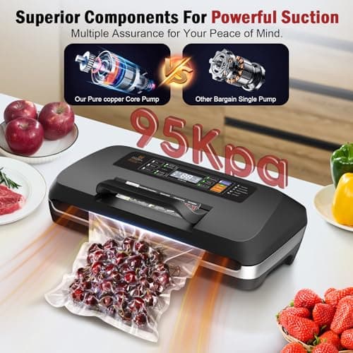 95kpa Vacuum Sealer Machine,Commercial Fully Automatic Food Sealer,10-in-1 Functions & Powerful Sealing System with Double Heat Seal,Easy-Lock Handle,Built-in Cutter,1 Bag Rolls and 10 Pre-cut Bags