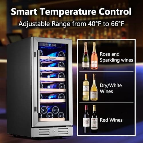 Kalamera Mini Fridge 15" Wine Cooler Refrigerator - 30 Bottle Wine Fridge with Stainless Steel Refrigerator& Double-Layer Tempered Glass Door and Temperature Memory Function Built-in or Freestanding