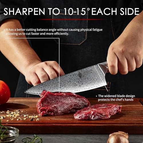 Damascus Chef Knife 8 Inch, Professional Japanese Kitchen Knives Sharp High Carbon Super Steel with Ergonomic Pakkawood Handles, Elegant Gift Box Packaging