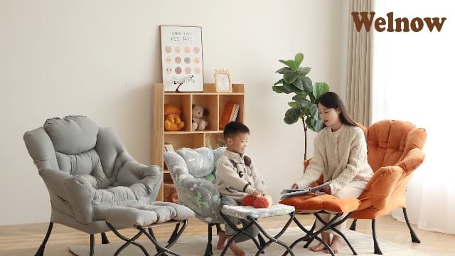 Welnow Lazy Chair with Ottoman, Modern Lounge Accent Chair with Armrests and a Side Pocket, Leisure Sofa Armchair, Reading Armchair with Footrest for Small Space, Plush Grey