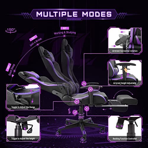 Gaming Chair High Back Ergonomic Computer Racing Chair Adjustable Office Chair with Footrest, Lumbar Support Swivel Chair - Upgraded Version BlackPurple