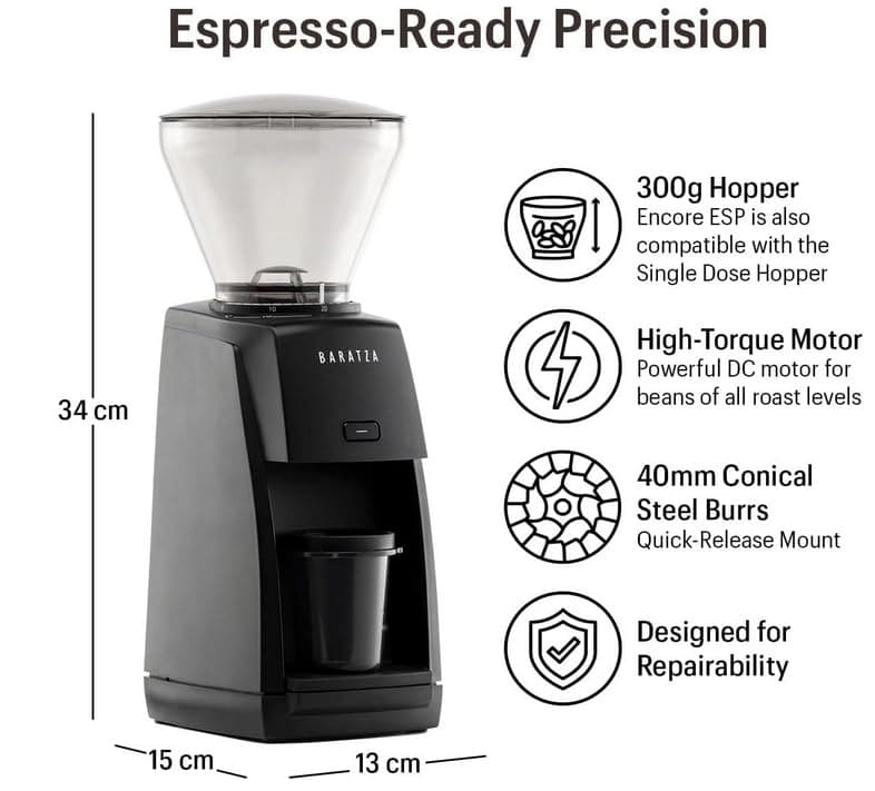 Breville Bambino Plus Espresso Machine Bundle w/ Baratza Encore ESP Espresso Grinder | Black | BEP501BTR1BNA1