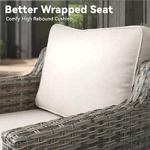Outdoor Patio Furniture Set-5 Pieces All-Weather Wicker Outdoor Furniture with Swivel Patio Chairs Outdoor Patio Conversation Sets for Garden Porch Deck Grey/Beige