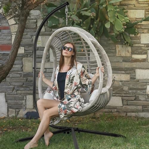 Hammock Swing Stand, C-Stand for Hanging Hammock Chairs with Buckle and Spring Hook, 400 Pound Capacity, Steel Stand Only, Outdoor Indoor Bedroom Patio Garden Balcony - Black