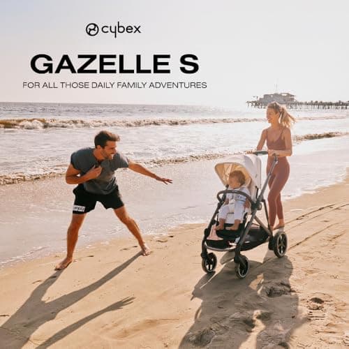 Cybex Gazelle S All-in-One Toddler and Baby Stroller with Over 20 Modular Configurations, Ergonomic Near-Flat Recline, Shopper Basket, and Compact Fold, Moon Black, Silver Frame