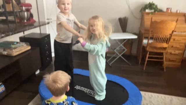 Nattork 56" Kids Trampoline Indoor, Double Trampoline with Adjustable Handle for Kids, Indoor/Outdoor Foldable Jumper, Max Load 220lbs