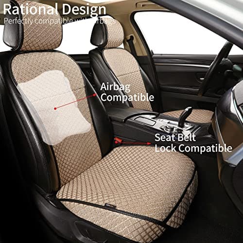 Breathable Car Seat Cover,Front Seat Protector,Luxury Driver Seat Cover, Universal Car Seat Cushion,Suitable for All Seasons,Airbag Compatible(Beige，2PCS)
