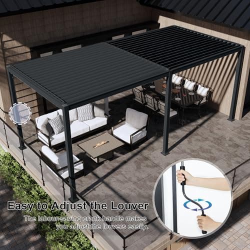 MASTERCANOPY 12’ X 16’ Louvered Pergola Outdoor Aluminum Patio Pergola with Adjustable Roof for Deck Backyard Garden (Black)
