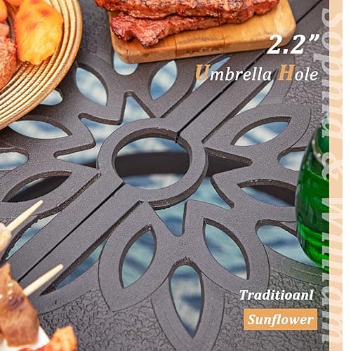 Sophia & William Outdoor Dining Table 6-Person Round Cast Aluminium, Patio Bistro Table with 2.2" Umbrella Hole for Porch Backyard, Bronze
