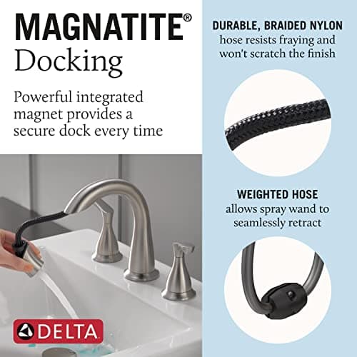 Delta Faucet Broadmoor Pull Down Bathroom Faucet Brushed Nickel, Bathroom Faucet, Widespread Bathroom Faucet 3 Hole with Magnetic Docking, Bathroom Sink Faucet, SpotShield Stainless 35765LF-SPPD