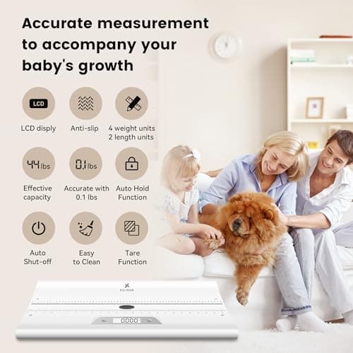 EILISON Baby Scale with Height Measuring - Digital Weight Scale for Infants, Toddlers & Pets - 0.1-44 lbs, Tare Function, Hold Feature, Accurate Baby Weighing Scale for Growth Tracking (White)