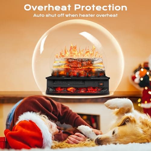 Electric Fireplace Log Heater 750W/1500W, 20" Electric Fireplace Insert with Adjustable 5 Flame Brightness&Speed/3 Music Sounds/Remote Control/8Hrs Timer for Home, Room, Office Decor
