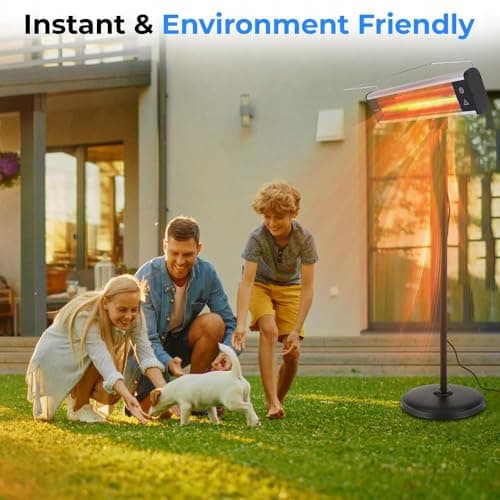 SereneLife Infrared Patio Heater 1500W Electric Heater Indoor/Outdoor Use, Portable Stand with Remote Control, IP65 Approved, 360° Tip-Over Safety Switch for Restaurant, Patio, Backyard, Garage, Decks