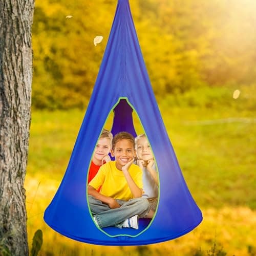 Sorbus Pod Swing for Kids - Durable Hanging Hammock Chair w/Adjustable Rope - 2 Windows & 1 Entrance - Tree Tent Sensory Swing for Kids Indoor Outdoor Use - 250lbs Sturdy Nest Swing - (40", Blue)