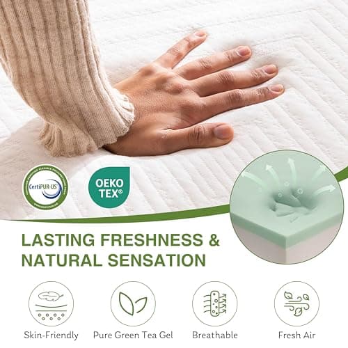 6 Inch Twin Mattress for Kids, Memory Foam Mattress with Cooling Green Tea Gel, Relieve Pressure with Medium Firm Support, CertiPUR-US Certified, 75''L x 38''W, White