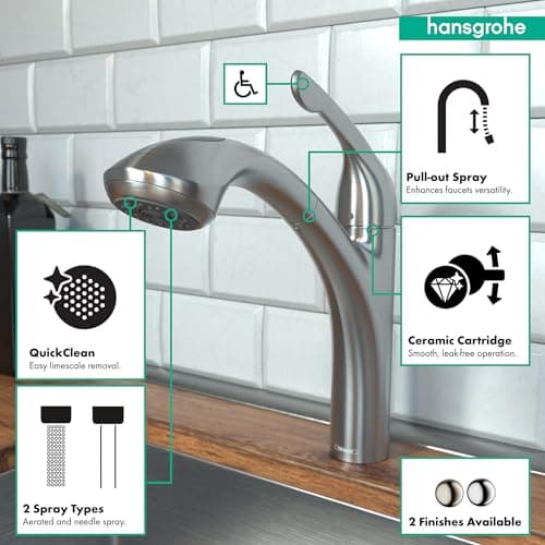 hansgrohe Allegro E Stainless Steel Single-Handle Kitchen Faucet, Kitchen Faucets with Pull Out Sprayer, Faucet for Kitchen Sink, Stainless Steel Optic 04076860, 12.6" Height