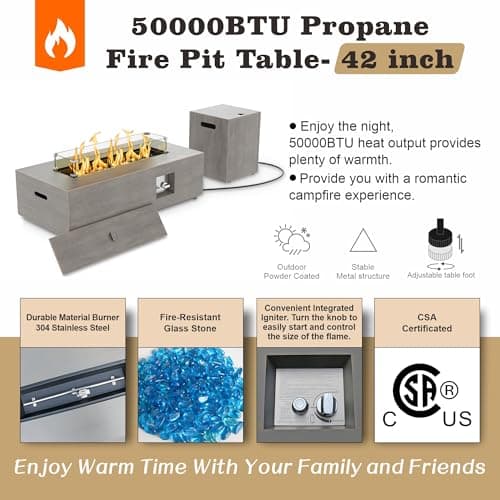 Outdoor Fire Pit Table Propane Gas Fire pits &Outdoor Fireplaces 42″ Rectangular Firepit Table, 50,000 BTU Fire Table for Patio Set, Sand