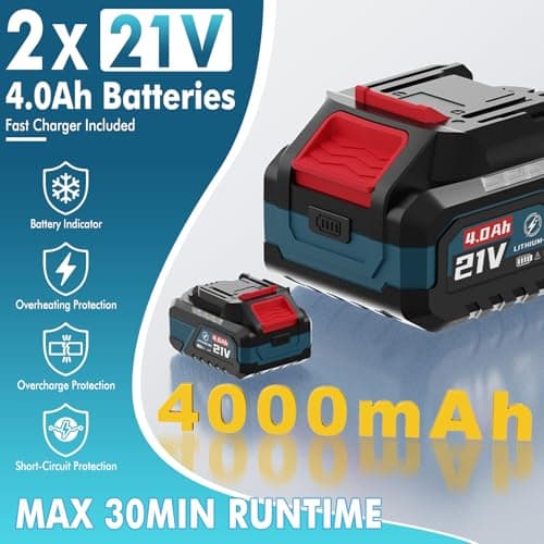Leaf Blower Cordless (Upgraded) - 630CFM/160MPH, 21V Powerful Electric Cordless Leaf Blower with 2 x 4.0Ah Batteries and Charger, Battery Powered Leaf Blowers for Lawn Care, Patio, Yard, Dust, Snow