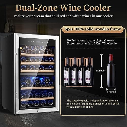 Wine Refrigerators,52-bottle Wine Fridge Cooler Freestanding Wine Refrigerator,(Bordeaux 750ml) Dual Zone Compressor Wine Cellar Chiller