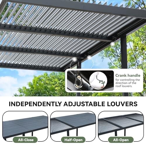 MELLCOM Louvered Pergola 10x18, Modern Aluminum Pergola with Adjustable Roof, Outdoor Shade Structure with Integrated Drainage System, Hardtop Gazebo Carport for Patio
