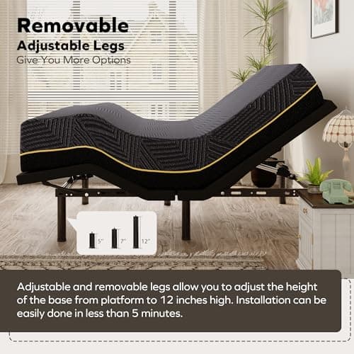 EGOHOME Full Size Adjustable Bed Base Frame and 14 inch Memory Foam Mattress, Independent Head and Foot Incline Electric Foldable Metal Bed Base Electric, Wireless Remote,Zero Gravity