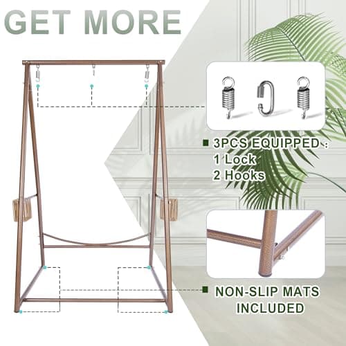 Reinforced Base & Triangular Structure Hammock Stand with 2 Storage Baskets, Swing Stand with 3 Hooks Fit for Most Hanging Chair for Oudoor&Indoor (Stand Only) (Coffee)