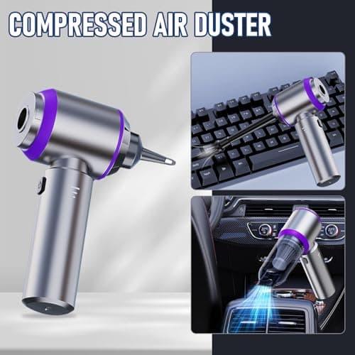 Car Vacuum Portable Cordless 20000PA High power Mini Vacuum Cleaner 4-in-1 Compressed Air Duster & Air Blower & Pump Hand Held Vacuum with Brushless Motor for Car, Home, Office,Camping (Purple)