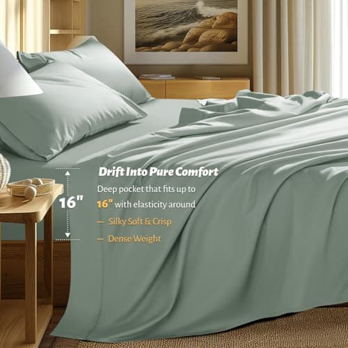 Shilucheng 100% Egyptian Cotton Queen Size Sheets Set - 1000 Thread Count，Luxury Cotton Bed Sheets，Breathable & Cooling Bedding and Pillow Cases, 16 Inch Deep Pocket - 4 Piece (Sea Glass, Queen)