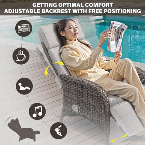 Versatile Outdoor Recliner Chair - Reclining Patio Chair with Adjustable Backrest and Footrest, All-Weather Wicker Chaise Lounge Chair Outdoor for Pool Deck Brown