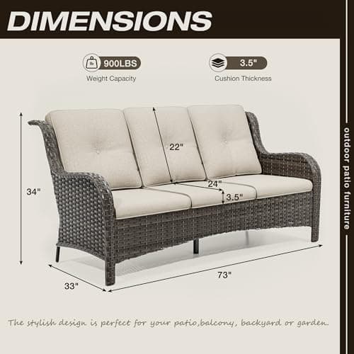 Joyside Outdoor Patio Couch Wicker Sofa - 3 Seater Rattan Sofa for Outside Patio Garden with Deep Seating and Olefin Cushions(Mixed Grey/Beige)