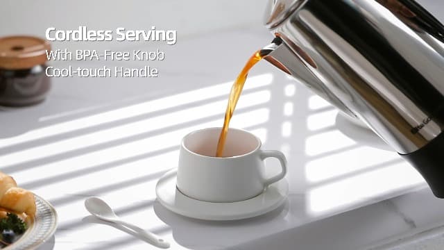 Elite Gourmet EC923 Electric Coffee Percolator, BPA Free, Keep Warm, Clear Brew Progress Knob, Cool-Touch Handle, Cordless Serve, 12-Cup, Stainless Steel